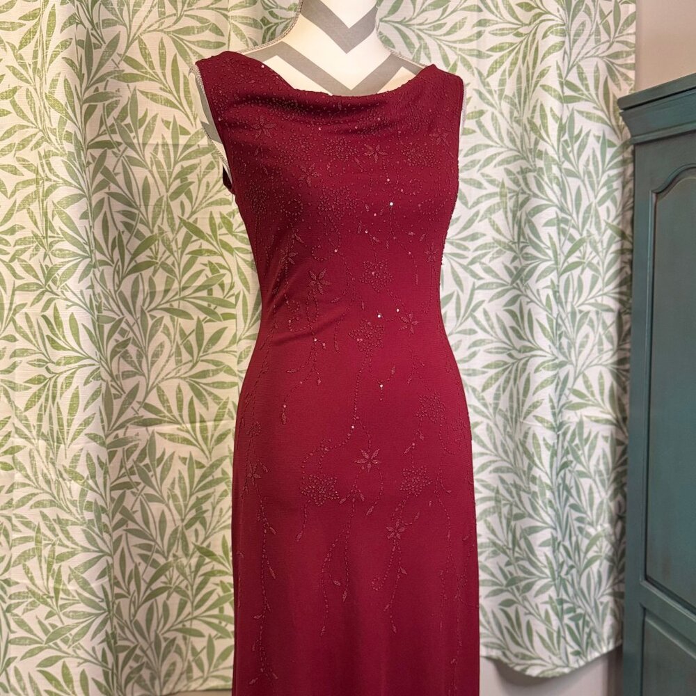 Vintage (90s) Per Seption Burgundy Beaded Evening Gown - Size Small